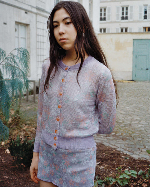 Floral Leaf Knit Cardigan / Pink