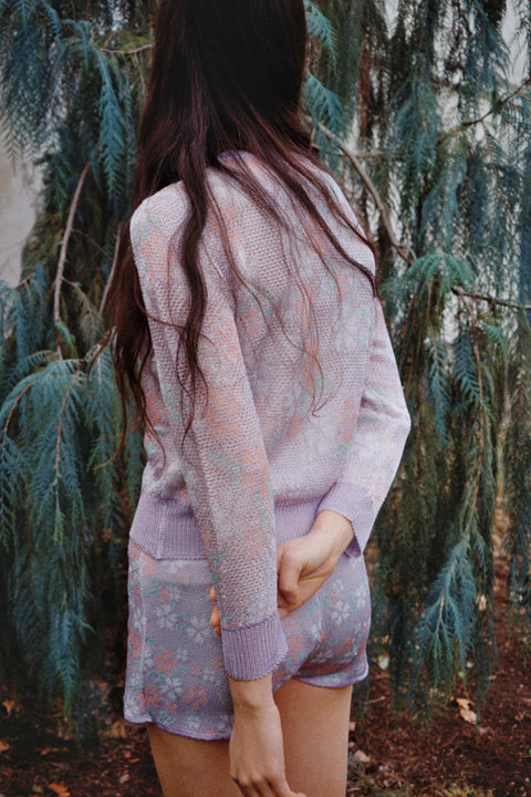 Floral Leaf Knit Cardigan / Pink