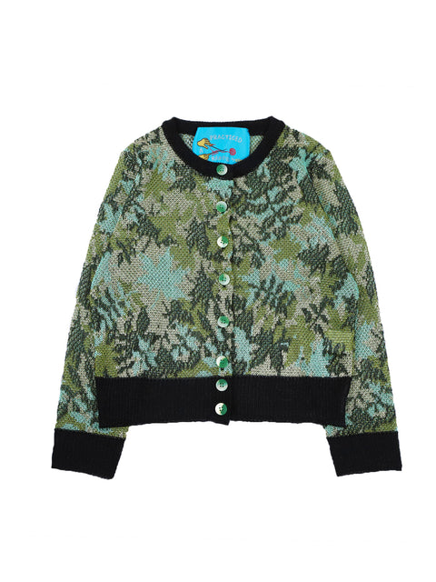 Floral Leaf Knit Cardigan / Green