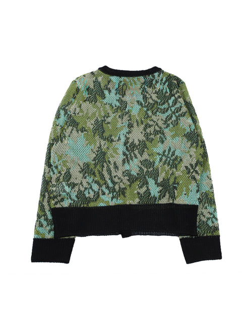 Floral Leaf Knit Cardigan / Green
