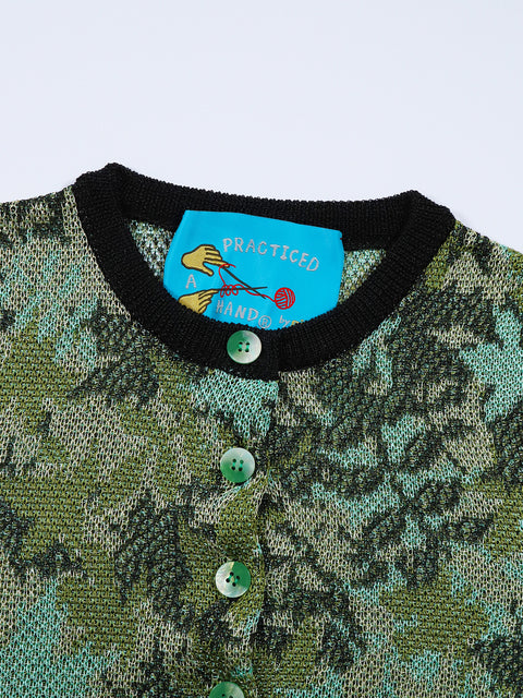 Floral Leaf Knit Cardigan / Green