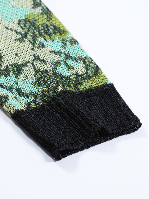 Floral Leaf Knit Cardigan / Green