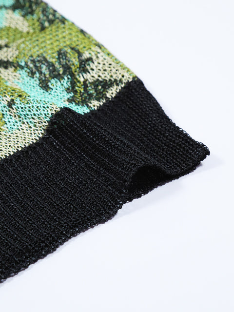 Floral Leaf Knit Cardigan / Green