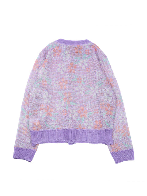 Floral Leaf Knit Cardigan / Pink