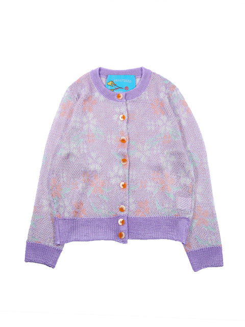 Floral Leaf Knit Cardigan / Pink