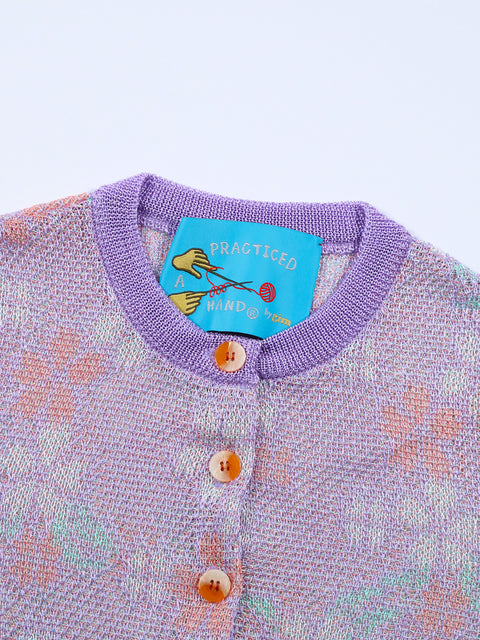 Floral Leaf Knit Cardigan / Pink