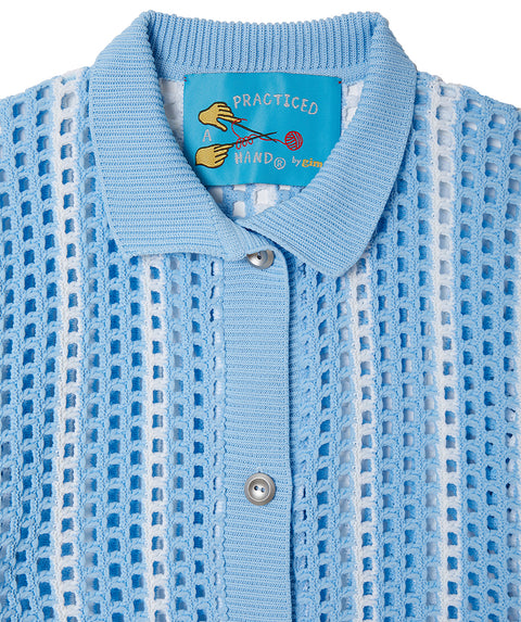 Mesh Stripe Knit Shirt / Saxe Blue