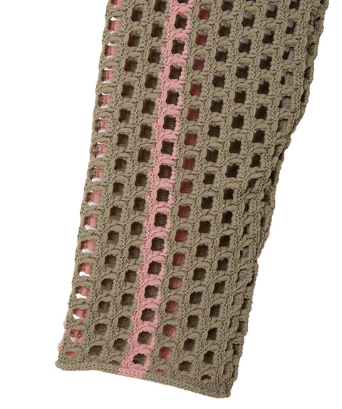 Mesh Stripe Knit Shirt / Beige