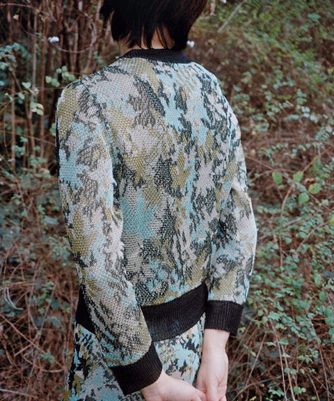 Floral Leaf Knit Cardigan / Green