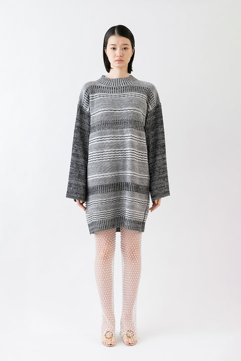 Multi Border Knit Dress / Black