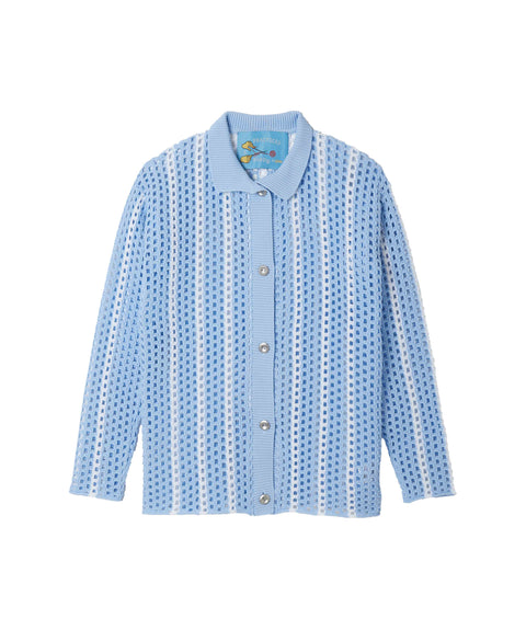 Mesh Stripe Knit Shirt / Saxe Blue
