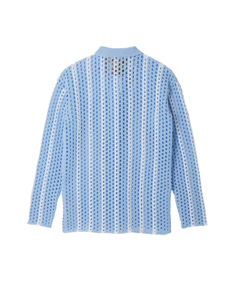 Mesh Stripe Knit Shirt / Saxe Blue