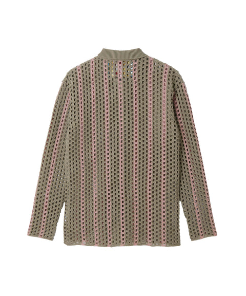 Mesh Stripe Knit Shirt / Beige